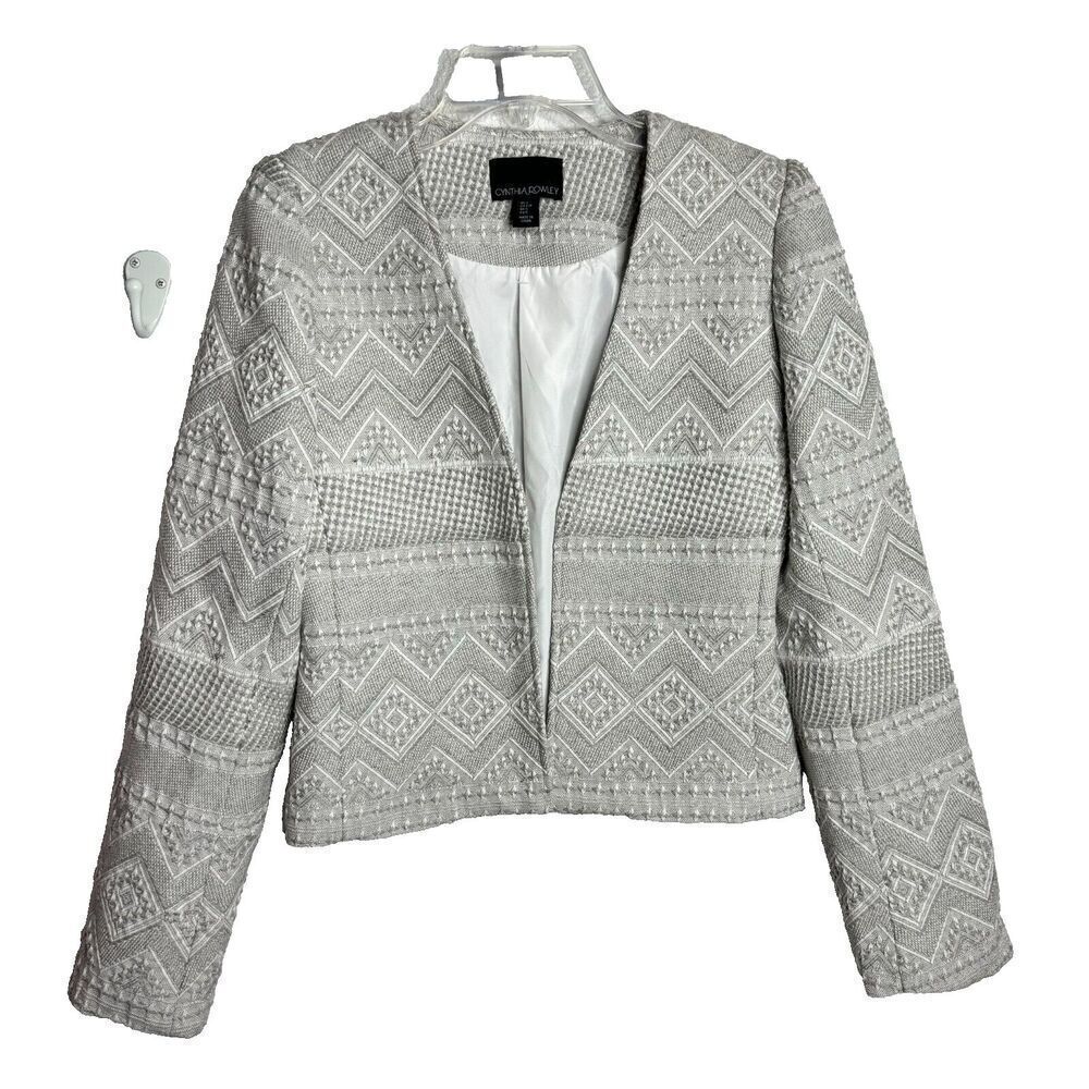 NWT Cynthia Rowley Womens Gray Trafaluc Abstract Diamond Lined Jacket SMALL